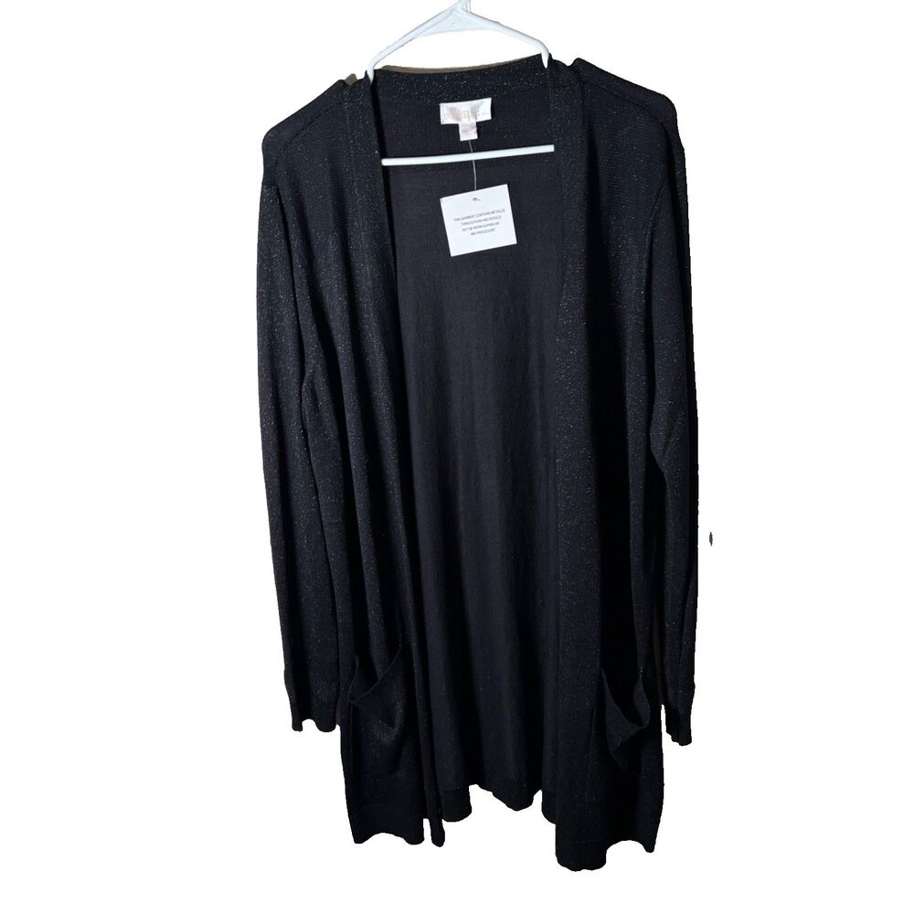 Belle Kim Gravel Cardigan Sweater Women's Large Black Metallic Knit Open